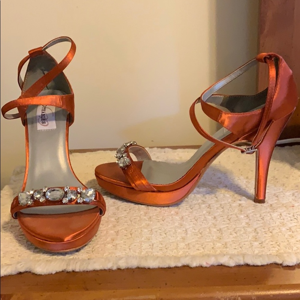 Burnt Orange Satin Sandals with Rhinestones